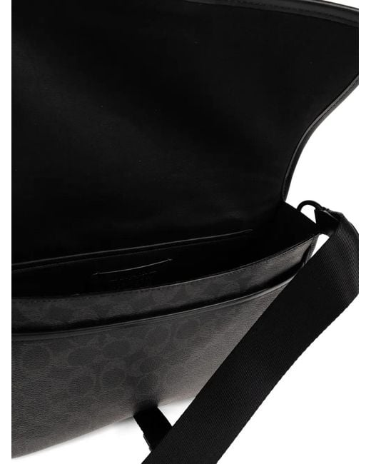 COACH Black League Patterned Buckle Messenger Bag for men