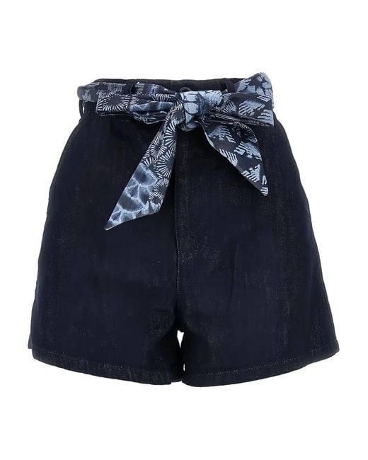 Emporio Armani Blue Printed-Tie Denim Shorts