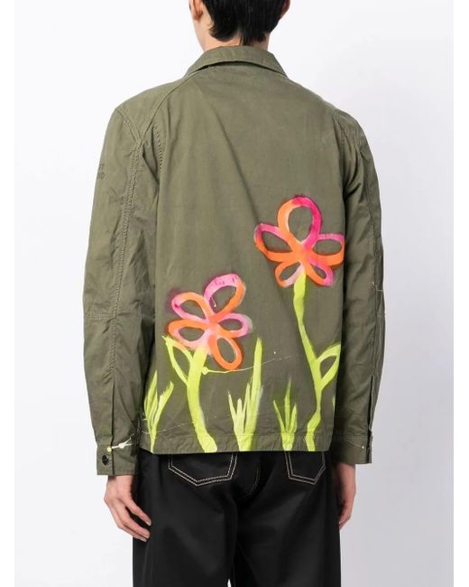 Stain Shade Green Floral Button-Down Jacket for men
