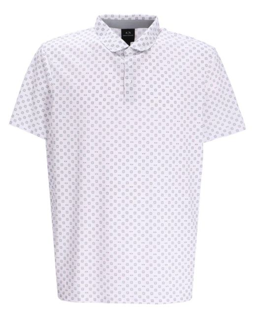 Armani Exchange White Geometric-pattern Print Cotton Polo Shirt for men