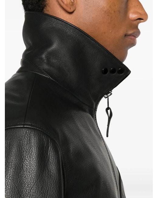 Stone Island Leren Jack Met Ritssluiting En Vlakken in het Black voor heren