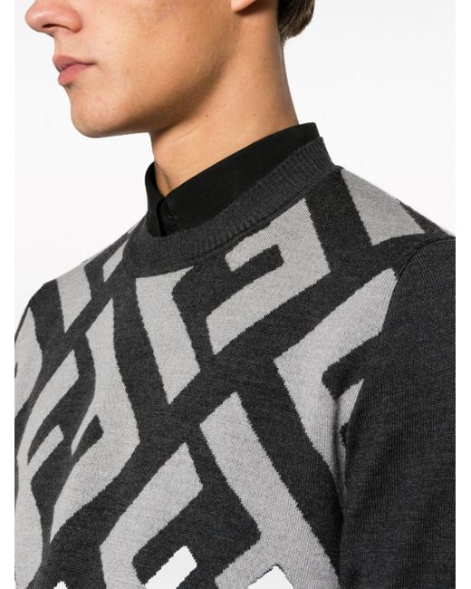Fendi Gray Wool Pullover With Ff Pattern for men