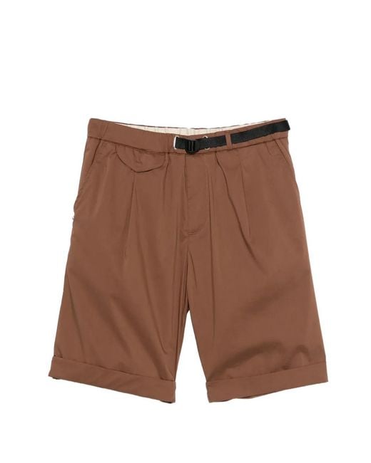 White Sand Brown Belted Turn-Up Shorts for men