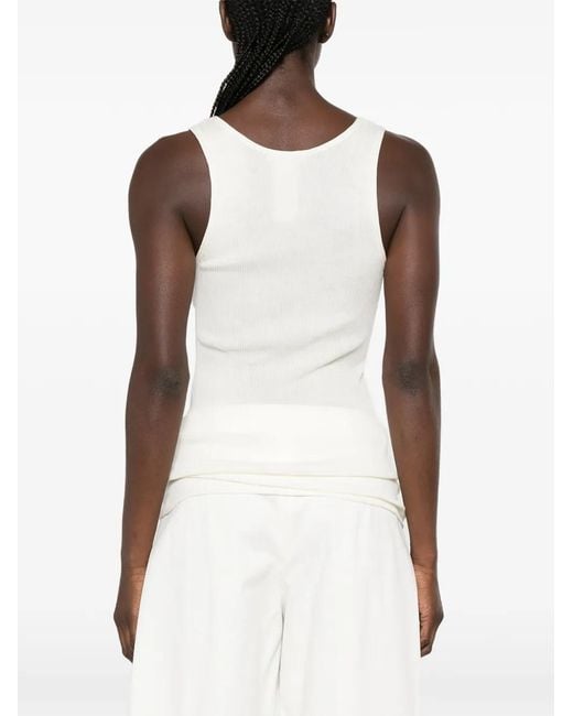 The Row White Danel Ribbed-Knit Top
