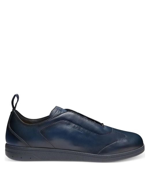 Santoni Men's Blue Leather Slip-On Sneakers