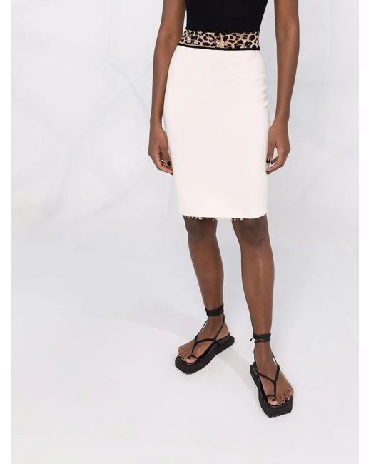 Philipp Plein White Leopard Print Waistband Skirt