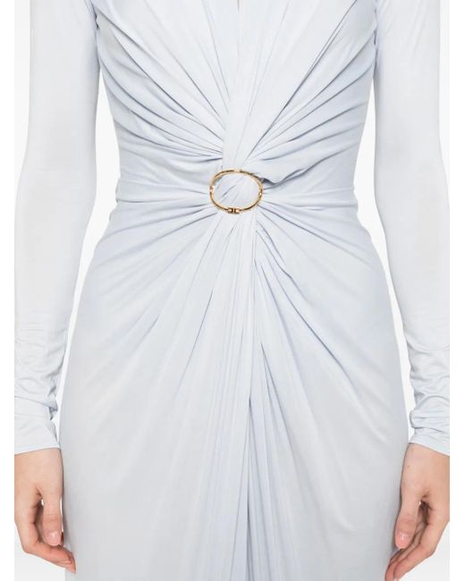 Elisabetta Franchi Carpet Maxi-Jurk Met Hoge Hals En Gedraaide Voorkant in het White