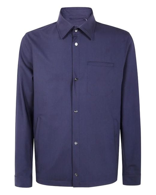 Herno Blue Button-Down Wool Shirt for men