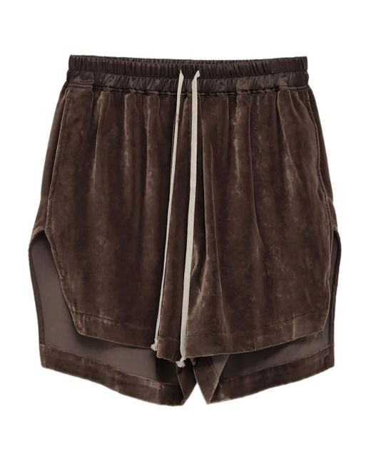 Rick Owens Brown Velvet Side-Split Shorts