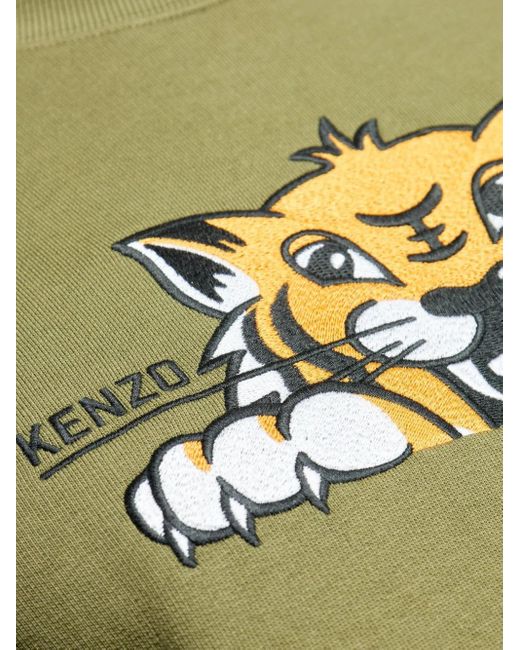 KENZO Green Tiger-Print Crew Neck Sweatshirt for men