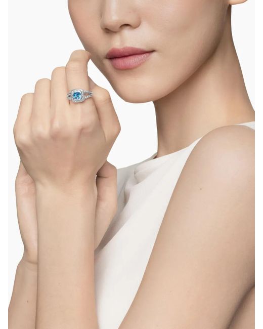 David Yurman Blue Sterling Petite Albion Topaz And Diamond Ring (7Mm)