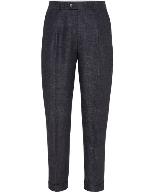 Brunello Cucinelli Blue Straight-leg Linen Trousers for men