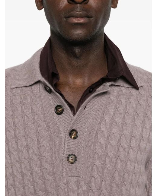 Eleventy Brown Cable-Knit Polo Sweater for men
