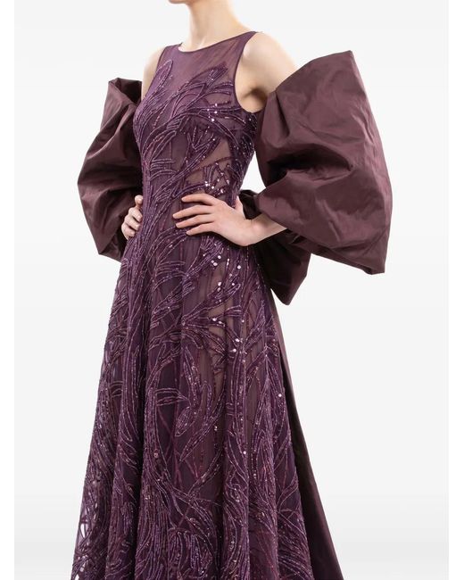 Saiid Kobeisy Purple Embroidered Bow-Detail Maxi Dress