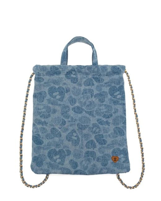 AAPE BY A BATHING AP Blue Chain Logo Print Tote Bag
