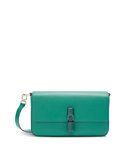 Furla Green Iride Clasp-Fastening Leather Shoulder Bag