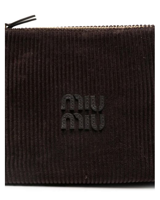 Miu Miu Black Corduroy Logo Shoulder Bag