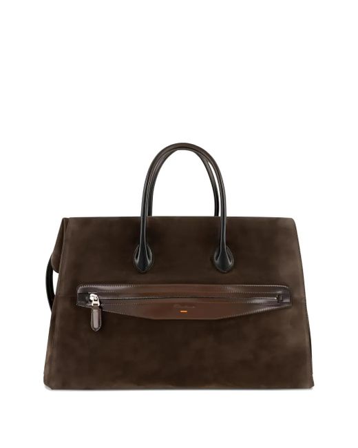 Santoni Brown Suede Tote Bag for men