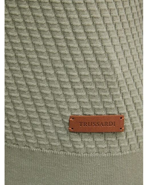 Trussardi Green Textured-Knit Polo Shirt for men