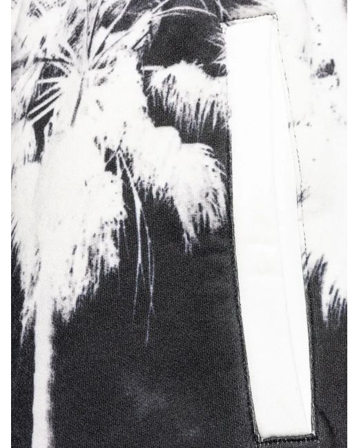 Palm Angels Black Palm-Tree Print Drawstring Shorts for men