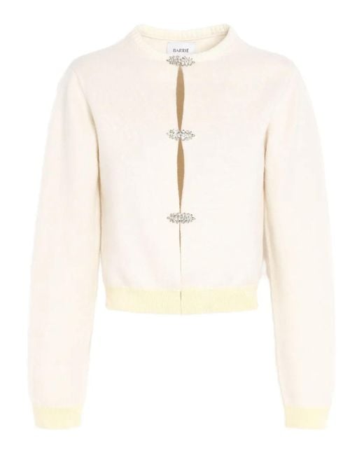 Barrie White Jewel-Detail Cashmere Cardigan