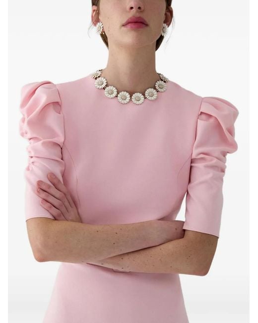 Carolina Herrera Pink Puff-Sleeve Midi Dress