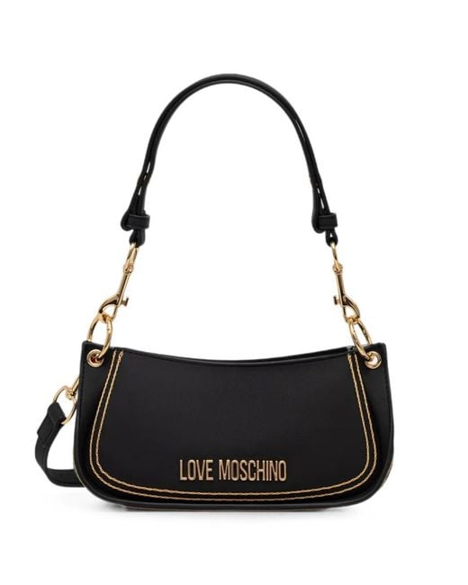 Love Moschino Black Logo-Lettering Contrast-Stitch Tote Bag