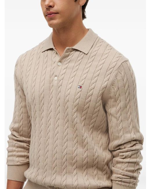 Tommy Hilfiger White Cable-Knit Polo Sweater for men