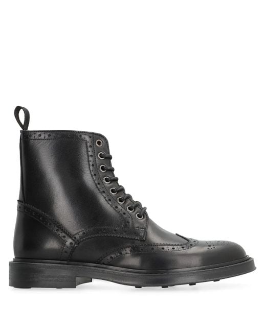 Bruno Magli Black Brogue-Detail Lace-Up Boots for men
