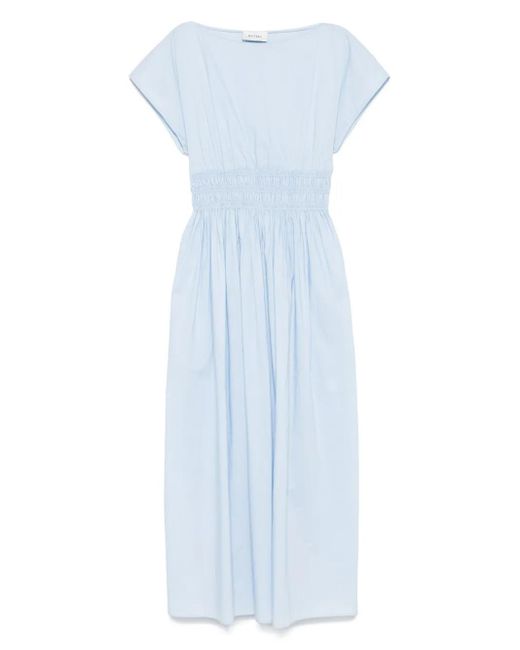 Matteau Blue Shirred-Waist Midi Dress