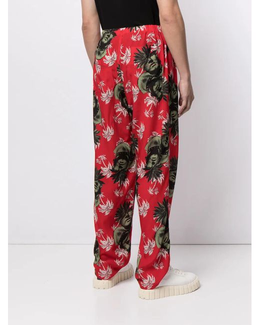 Undercover Red Printed Straight-Leg Trousers for men