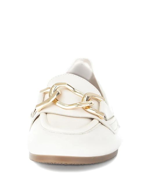 Gabor White Chain-Link Leather Loafers