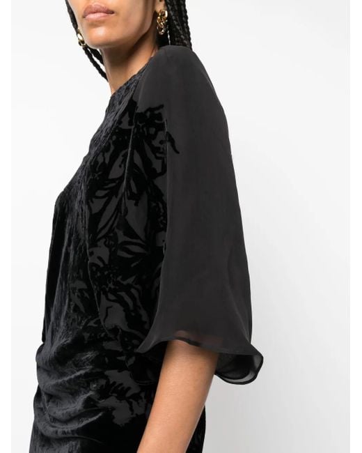 R.ev Black Floral-Print Velvet Dress
