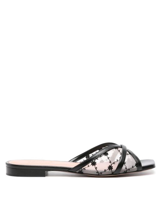 Malone Souliers White Perla Floral-embroidered Mesh Slides