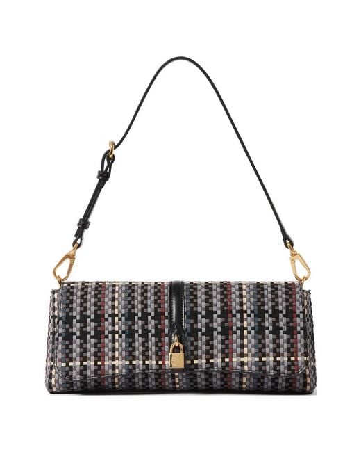 Stella McCartney Black Woven Padlock-Detail Clutch Bag