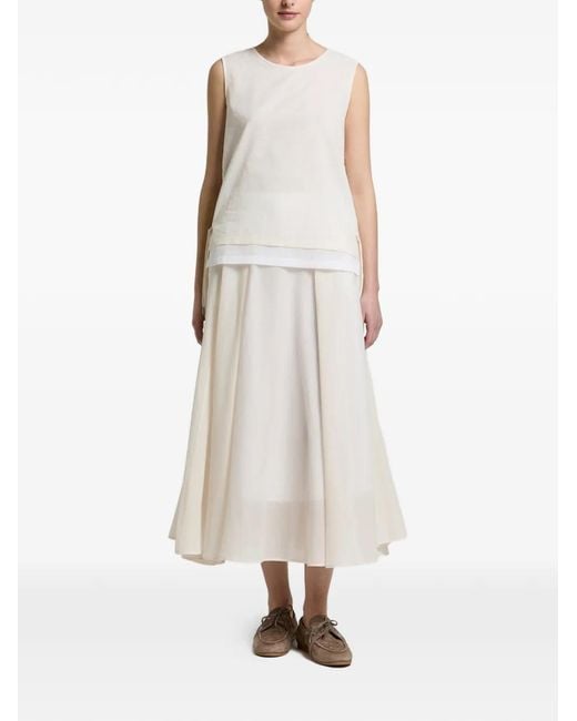 Peserico White Drawstring-Side Layered-Hem Top