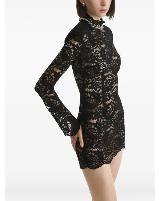 2310 STUDIO Black Robe Courte En Dentelle À Manches Longues