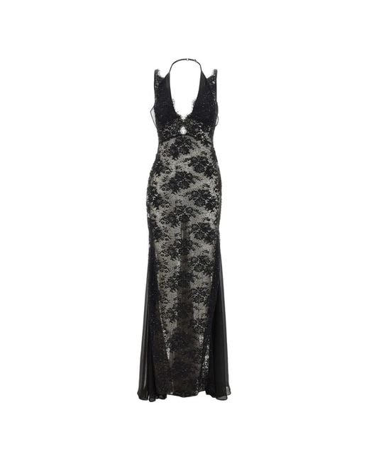Nissa White Beaded Floral-Lace Gown