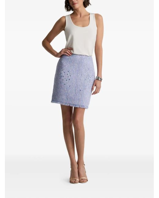 St. John Blue Lurex Tweed Embellished Skirt
