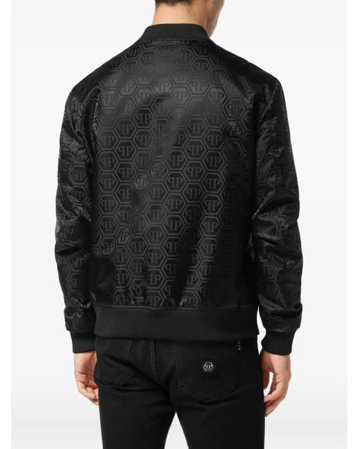 Philipp Plein Nylon Bomber Jacquard Met Monogram in het Black voor heren