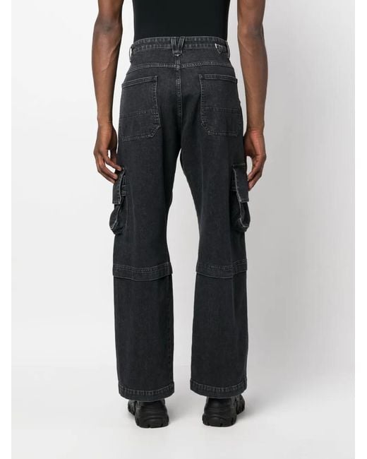 HTC Blue Straight-Leg Denim Cargo Jeans for men