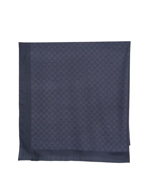 Gucci Blue Gg Supreme Patterned Wool Scarf