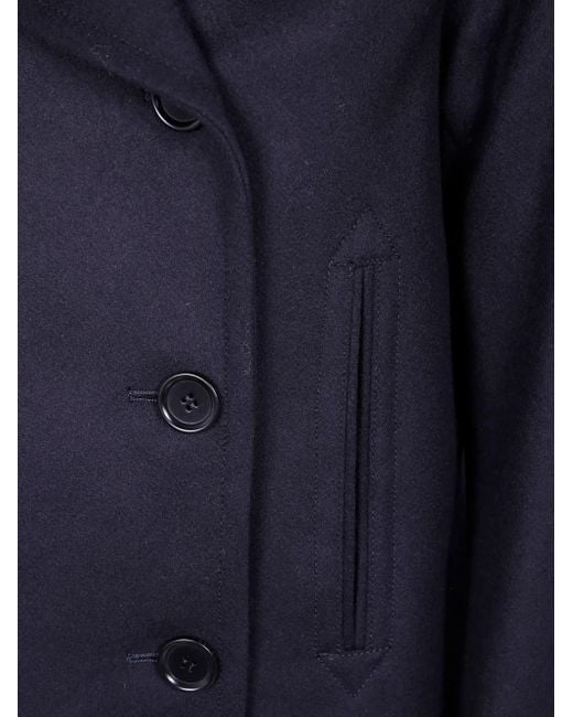 Aspesi Blue Double-Breasted Wool Coat