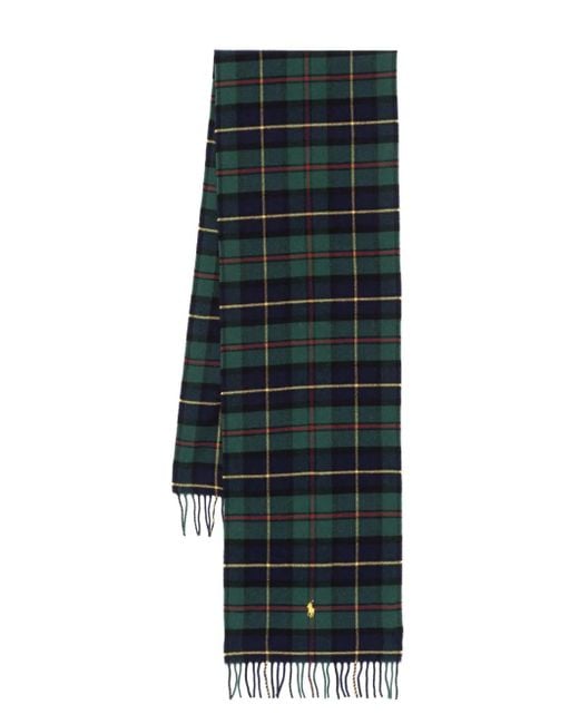 Polo Ralph Lauren Green Tartan Wool-Cashmere Fringed Scarf for men