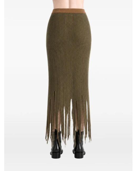 Uma Wang Green Ribbed-Knit Distressed Skirt