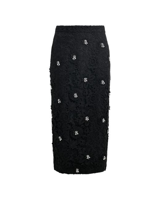 Essentiel Antwerp Black Floral-Lace Midi Straight Skirt