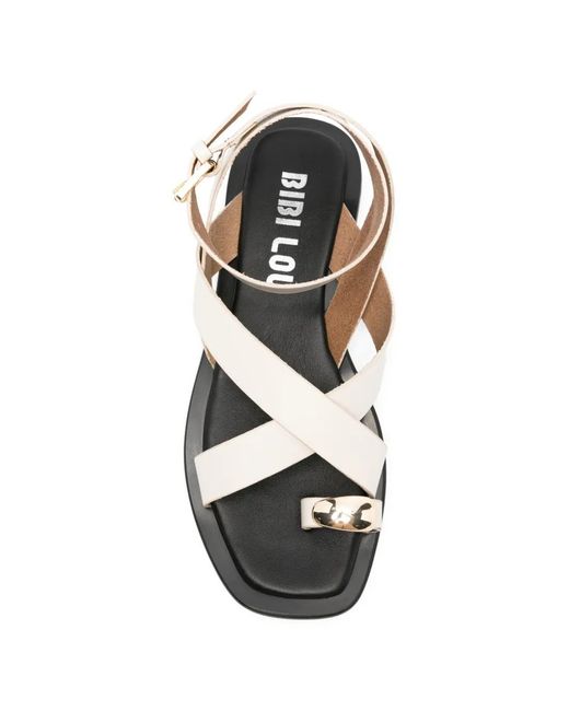 Bibi Lou White Vaz Flat Buckle Strap Sandals