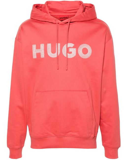 HUGO Pink Drochood Cotton Hoodie for men