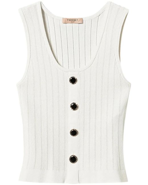 Twinset White Button-Up Knitted Top