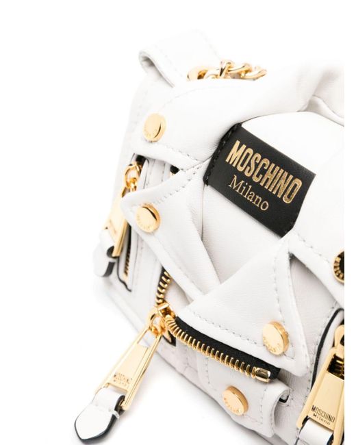 Moschino White Biker Jacket Leather Shoulder Bag
